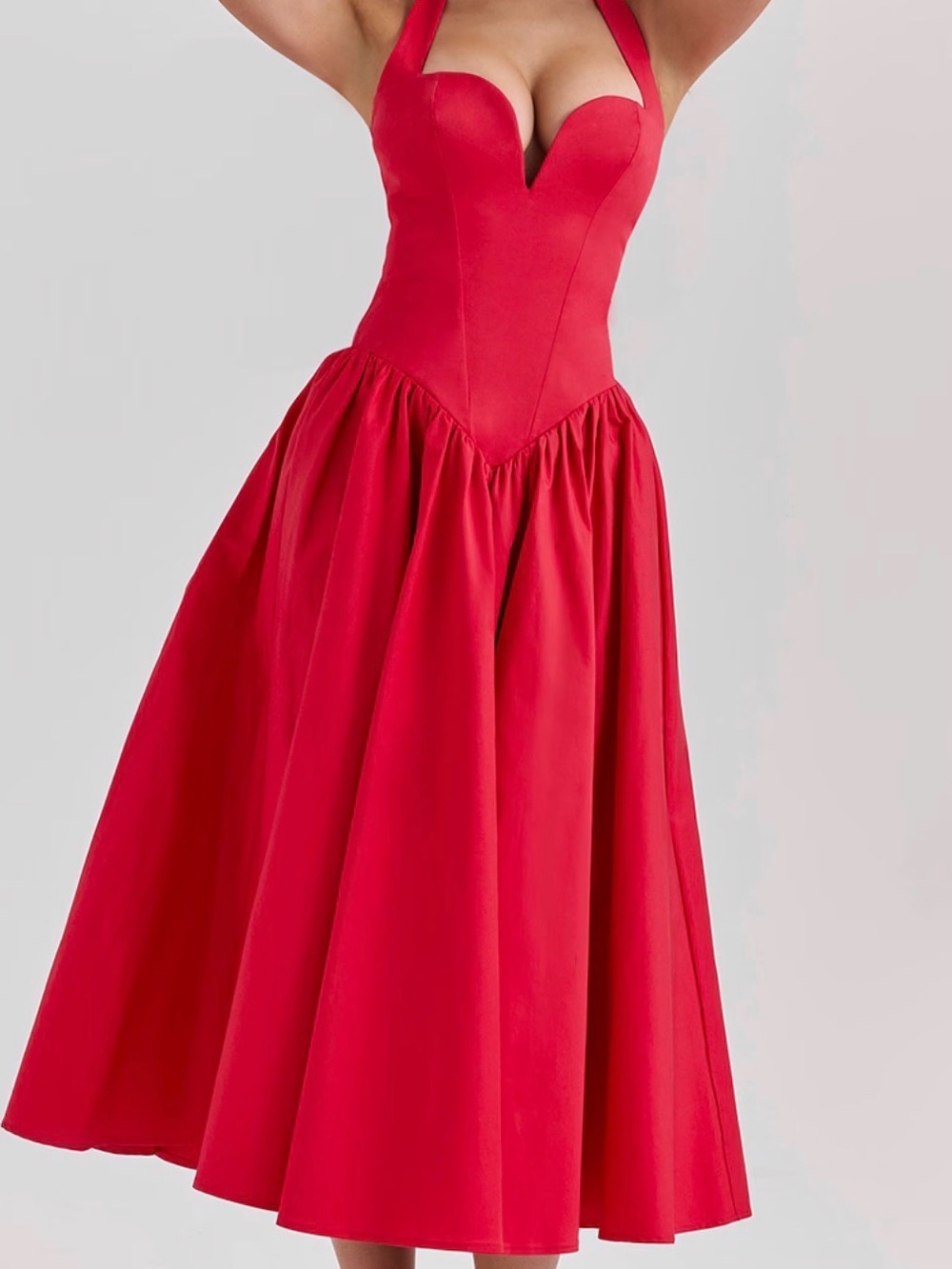 House of CB Red Strapless Sweetheart Midi Dress